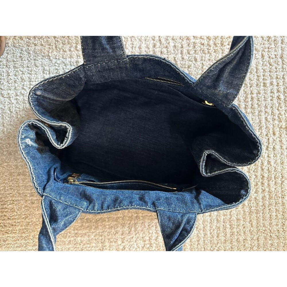 PRADA Denim Tote Bag Shopper Triangle Logo Handbag Shoulder Bag - Picture 13 of 16